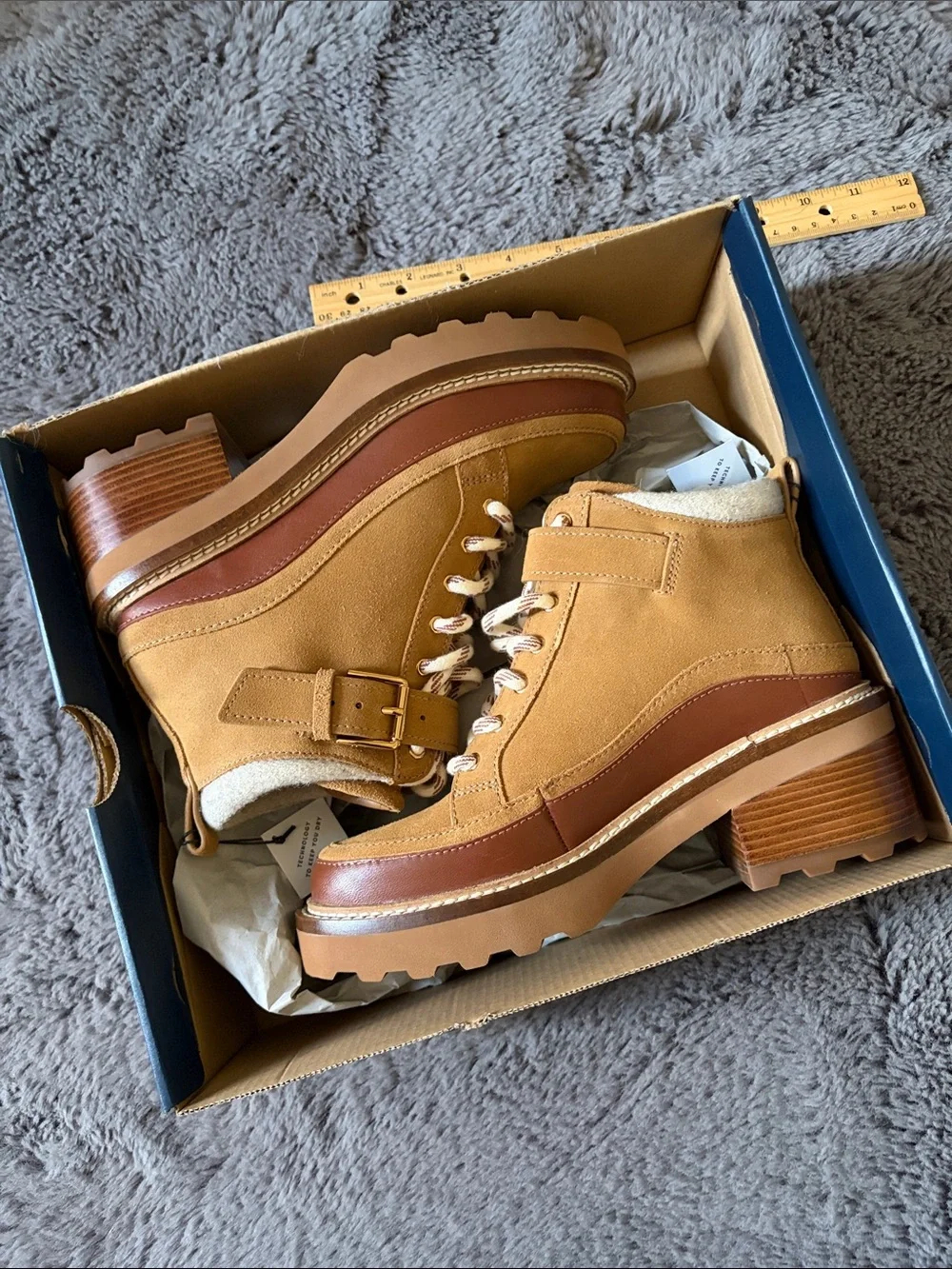 Cole Haan Shibley Waterproof Lace Up Booties in Golden Honey Suede (NWT) - Picture 11 of 15
